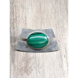 Large Modernist M KAYE. Signed Sterling Silver Malachite Pendant
